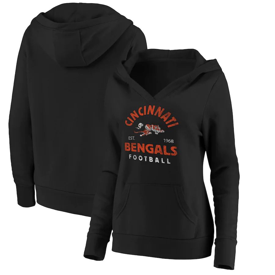 Women Cincinnati Bengals Fanatics Branded Black Vintage Arch V-Neck Pullover Hoodie